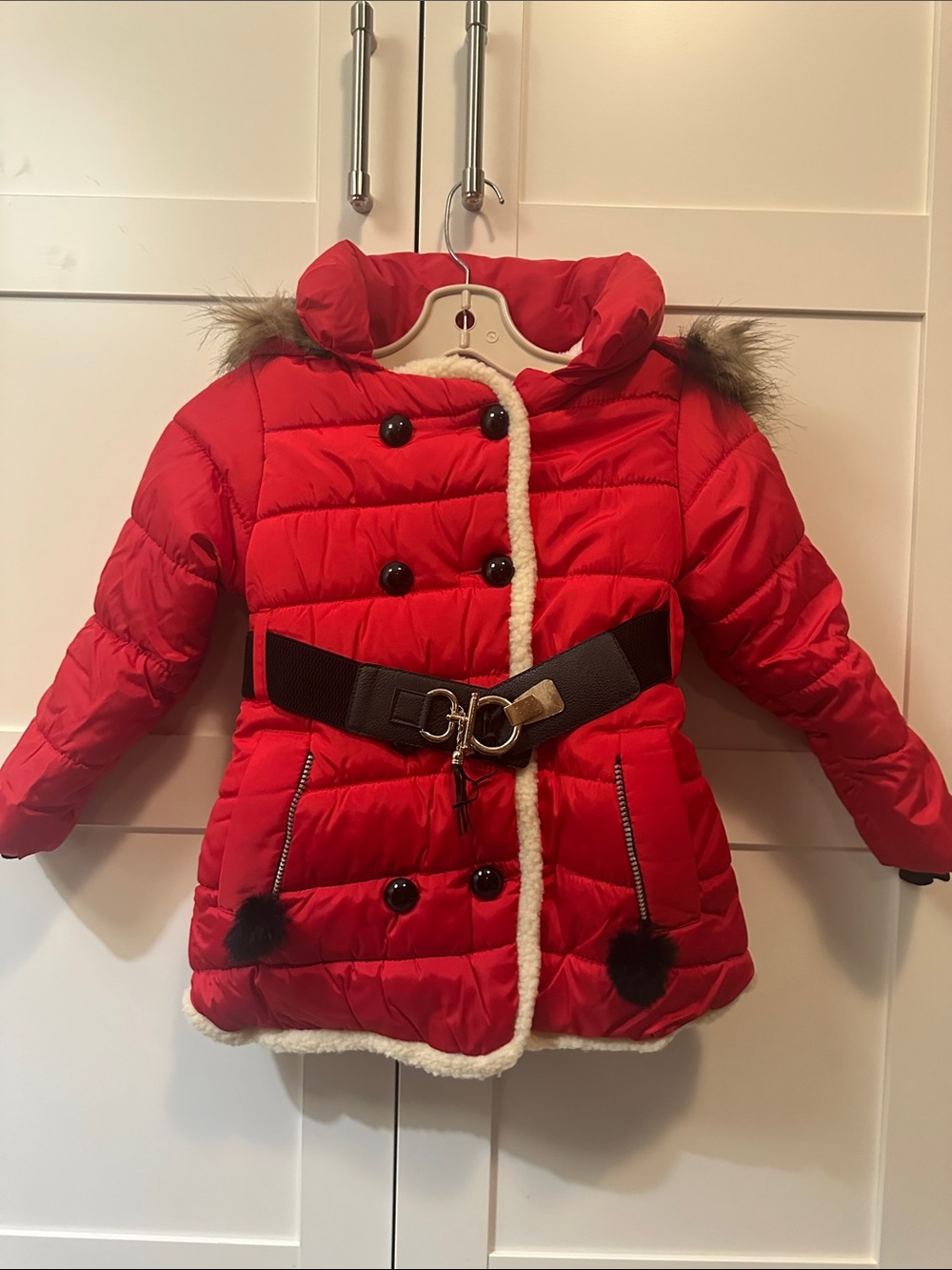 Girls' Red Puffer Coat with Faux Fur Trim LIMITED TIME ONLY